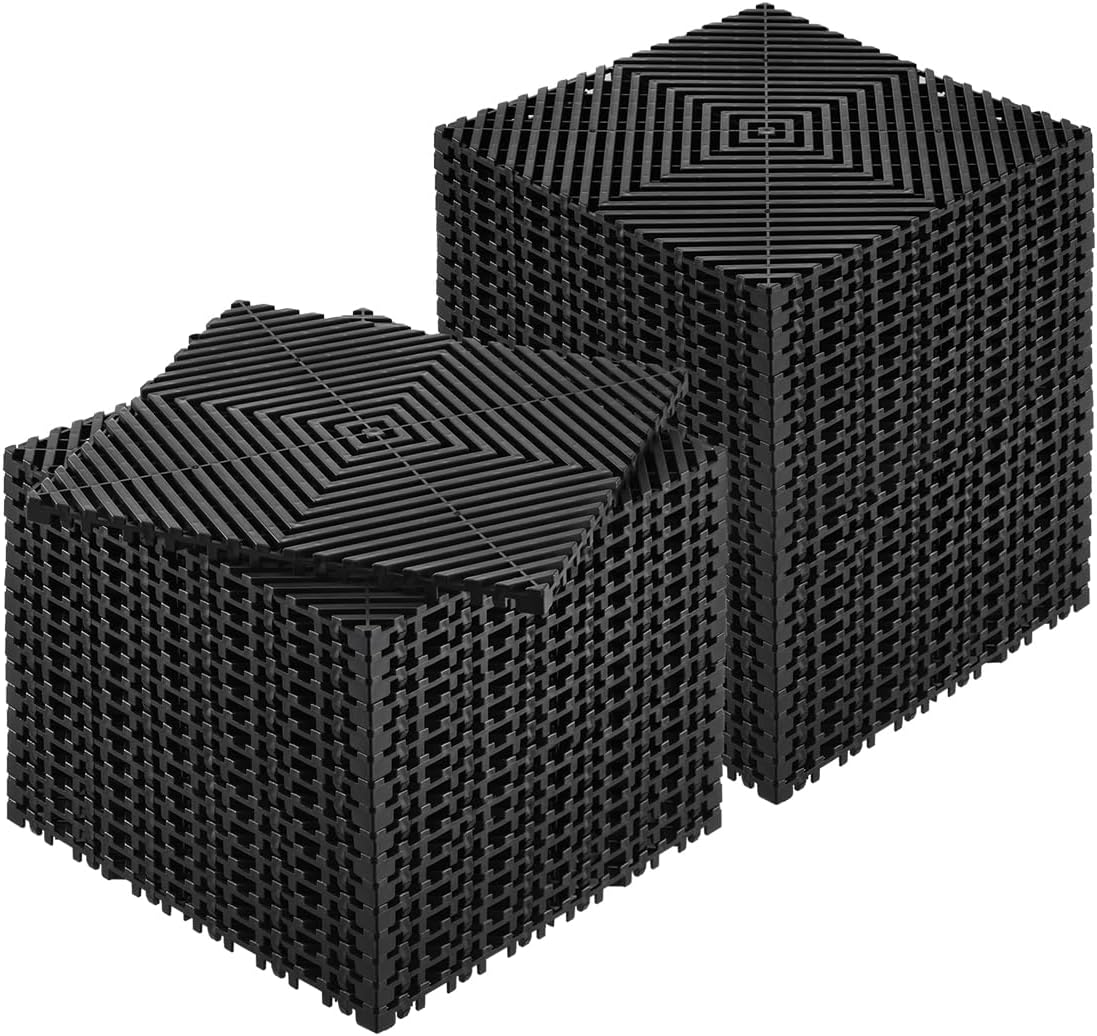 VEVOR Interlocking Drainage Mat, 12” x 12” Modular Interlocking Cushion, 50 Pcs Splicing Drainage Mats, Non-Slip Black PP Drainage Floor Tile and Shower Mat, for Garage, Garden, Kitchen & Outdoor