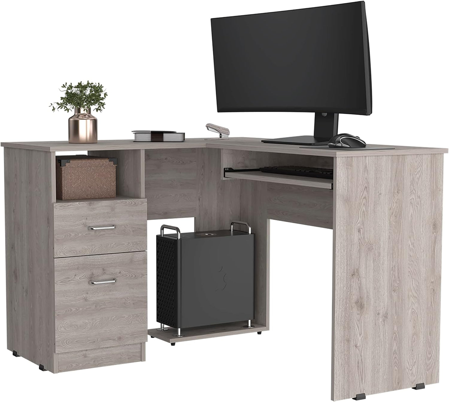 Bellemave L Shaped Desk, Computer Desk with Drawers, Keyboard Tray and Monitor Stand, Home Office Desks with Storage, Study Desk Writing Table, Corner Gaming Desk, Gray