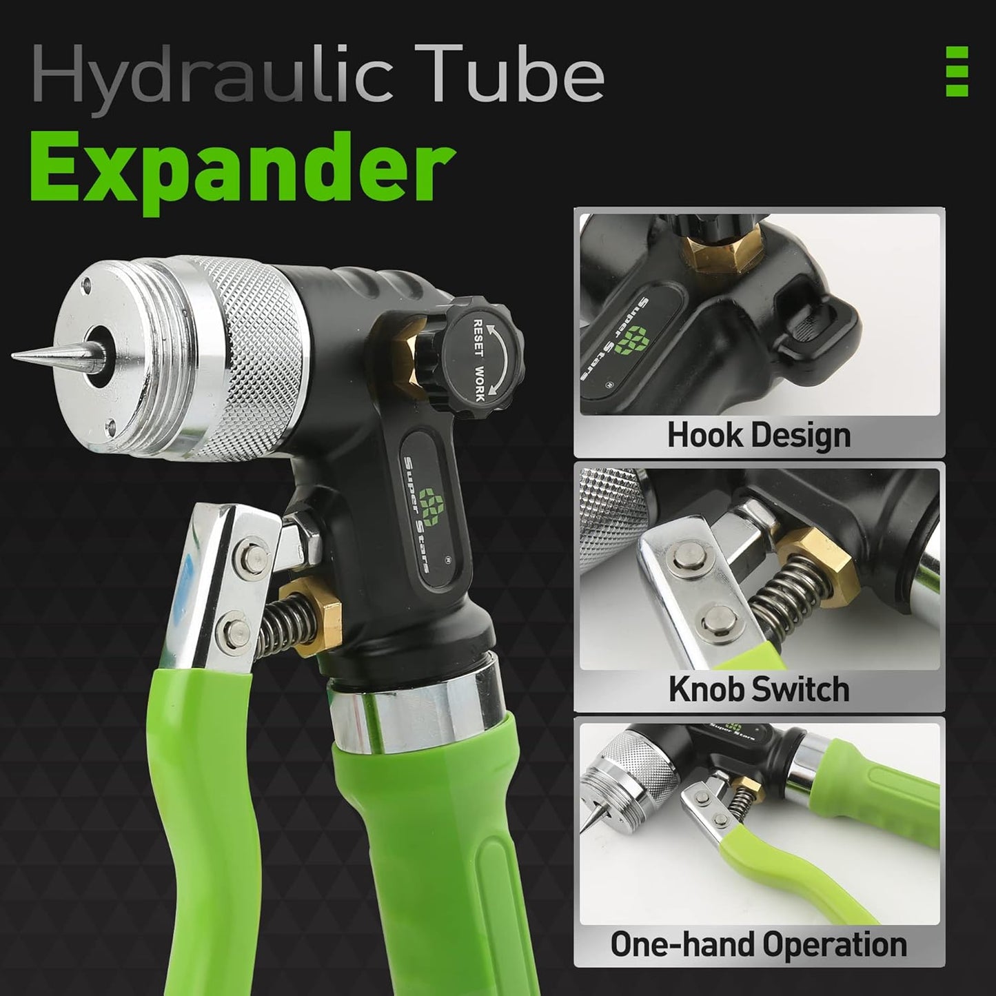 Super Stars Hydraulic Copper Pipe Tube Expander HVAC Swaging Tool Kit, with Tube Cutter, Deburring Tool and 7 Expander Heads for 3/8 to 1-1/8 Inches Copper Pipes