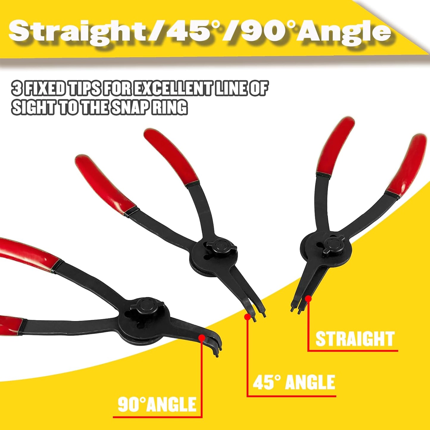 12Piece Snap Ring Pliers Set Heavy Duty, Internal External Convertible Fixed Tip Snap Ring Pliers for 0.038in 0.047in 0.070in 0.090in