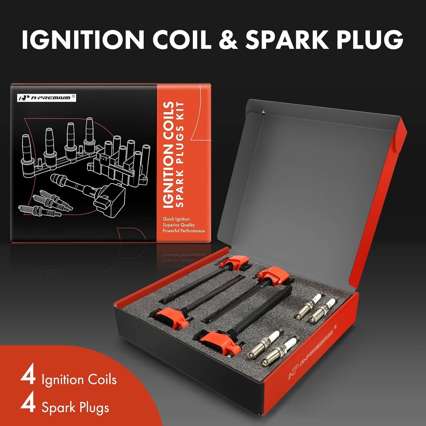 A-Premium (Red) Set of 8 Ignition Coil Pack and Iridium Spark Plugs Compatible with Jeep Cherokee 2014-2022, Compass 2018-2022, Renegade & Chrysler 200 & Ram ProMaster & Dodge Dart & Fiat 500X, 2.4L