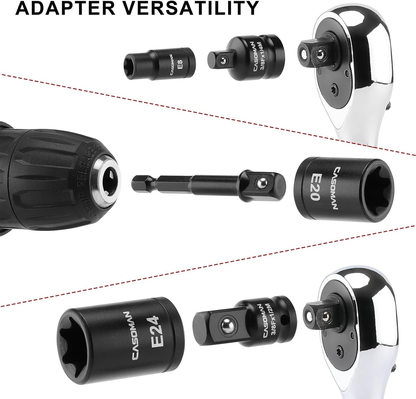 CASOMAN 71-Piece Master Hex & Torx Bit Socket Set, 1/4" & 3/8" & 1/2" Drive, Metric/SAE Hex Bit Sockets, Star Bit Sockets (T6 - T70), E-Torx Sockets (E4 - E24), with Storage Case