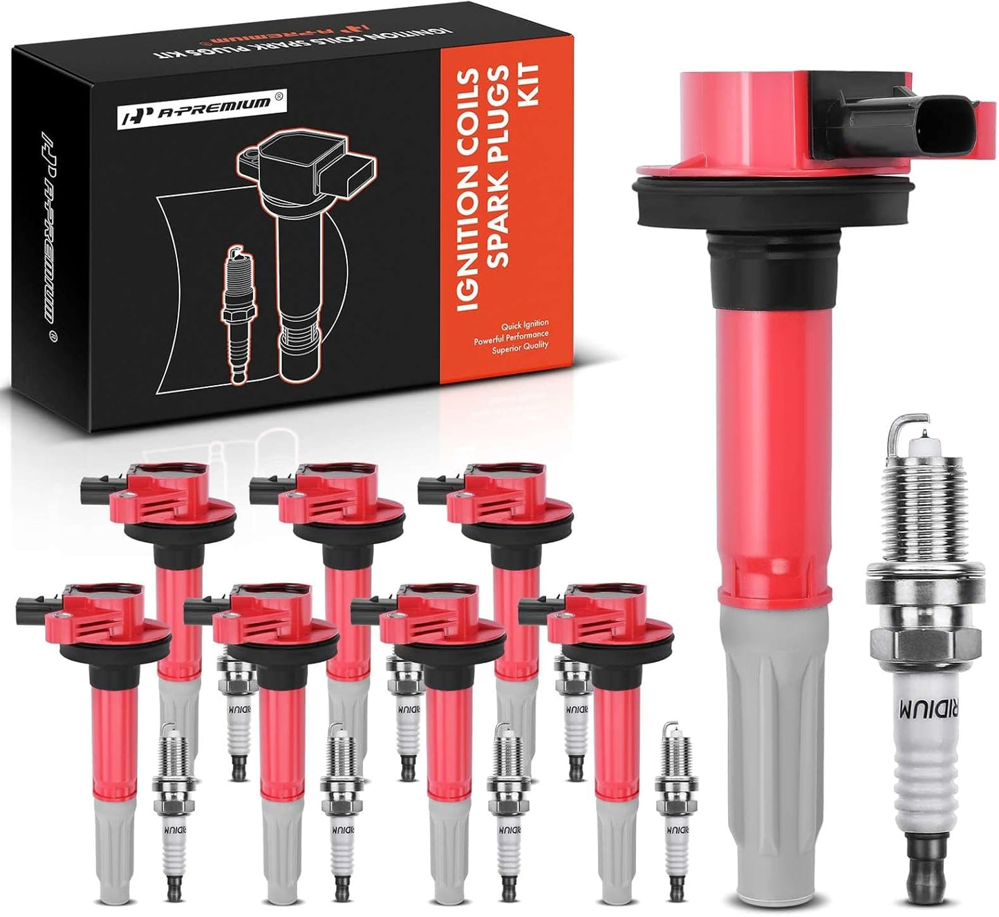 A-Premium Ignition Coils and Spark Plugs Kits Compatible with Ford F-150 F150 2011-2016, Mustang 2011-2015, 5.0L