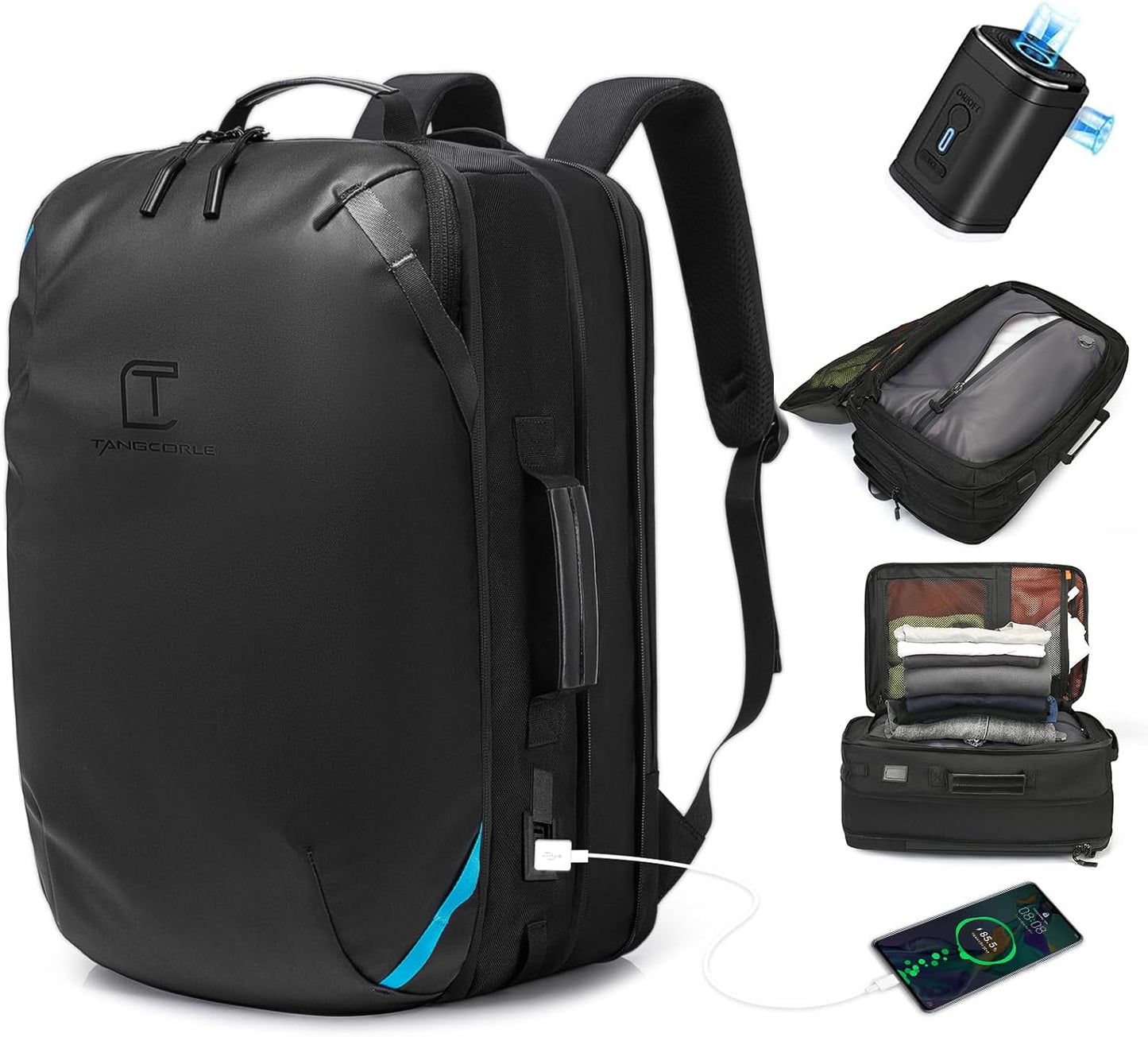 Travel Carry on Backpack 50L Expandable Flight Approved Backpacks 17.3 inch Laptop and USB Charging Port bags Water Resistant Business Back Pack for Women & Men