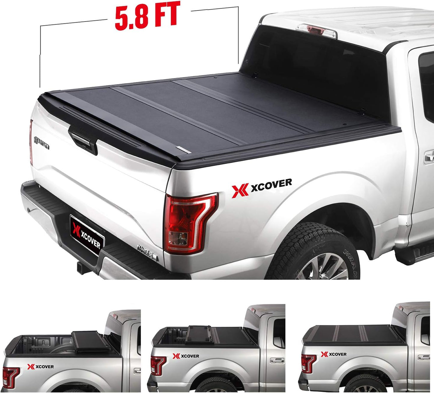 Xcover Low Profile Hard Folding Truck Bed Tonneau Cover, Compatible with 2019 2020 2021 2022 2023 2024 2025 Chevrolet Silverado/GMC Sierra 1500 5.8 Ft Bed