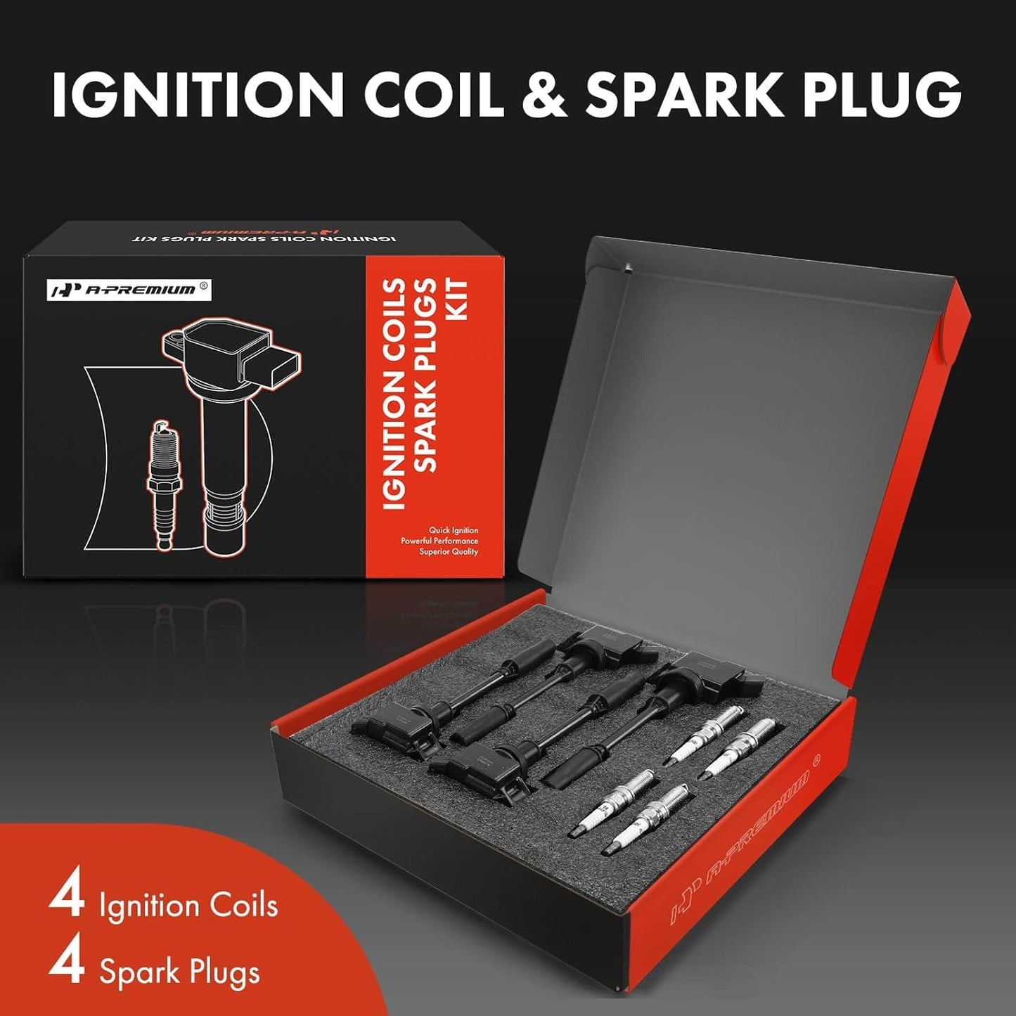 A-Premium Ignition Coils and Spark Plugs Kits Compatible with Lexus GS200t/IS200t 2016-2017, GS300/IS300/NX300 2018-2019, NX200t 2015-2017, RC200t 2016, RC300 2018-2020, 2.0L 4-PC Set