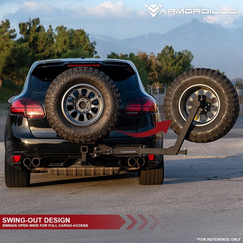 Armordillo Hitch Mount Swing Out Spare Tire Carrier Up to 35"|Compatible with Trailer Hitch 2" Receiver|8735527|Steel|Universal|Texture Black