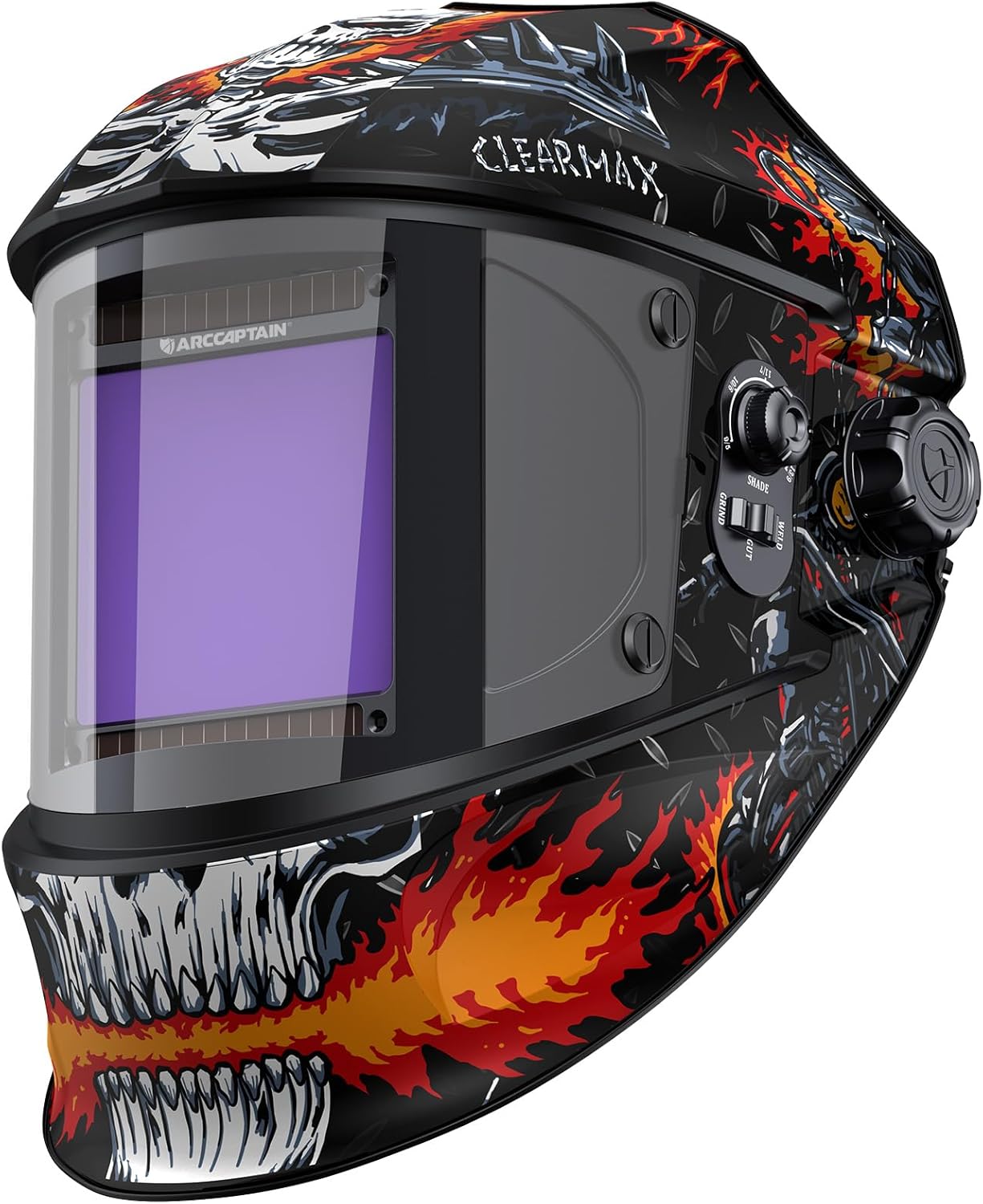 ARCCAPTAIN 3.94"X3.66" Welding Helmet Auto Darkening, 1/1/1/1 Top Optical Clarity Large Viewing Screen Solar Power Welding Hood with 4 Arc Sensor, Wide Shade 4-5/5-9/9-13 for TIG MIG ARC Welding Cut