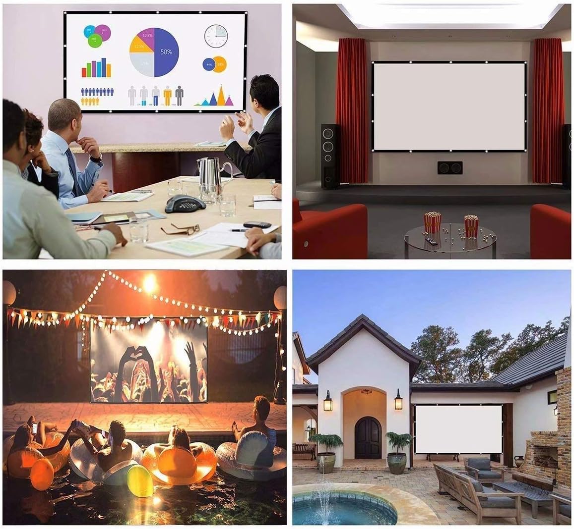 Thicken Projector Screen,120/150 inch 16:9,Foldable Portable White Projection Screen Polyester Outdoor Home Theater (Size : 92 inch)