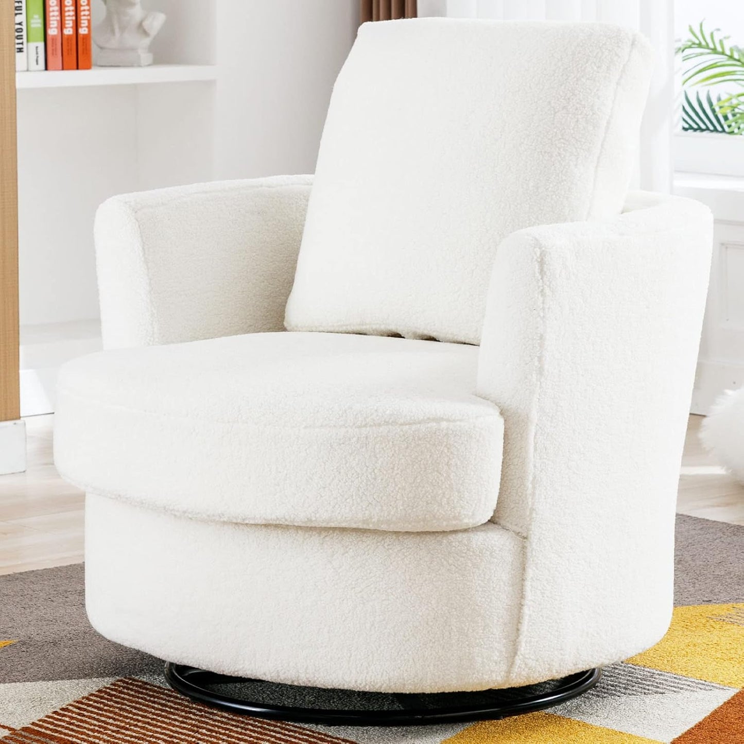 Swivel Accent Chair Set of 2,Teddy Sherpa Round Swivel Barrel Chairs for Living Room Upholstered Modern 360 Degree Swivel Club Chair Comfy Armchair for Nursery Bedroom Office(Dark Blue)