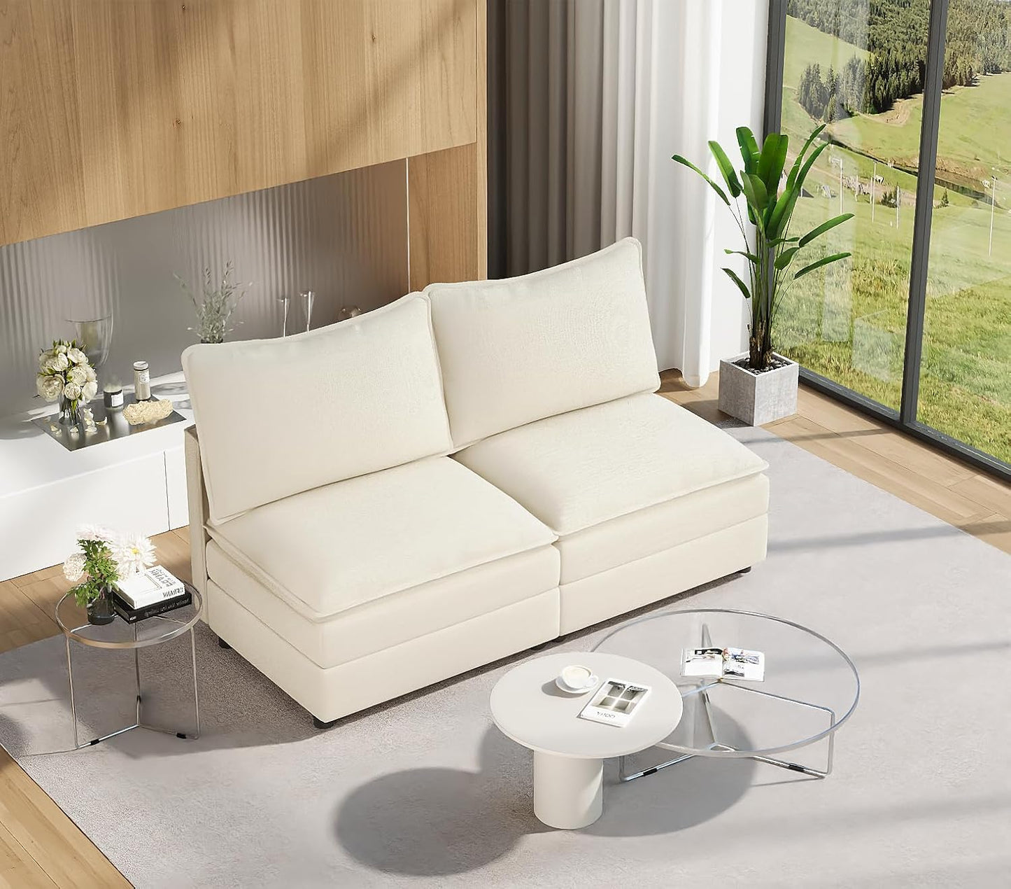 Vesgantti 108" Modular Sectional Sofa, Comfy Cloud Couch with Movable Ottoman Deep Seat Chenille L Shaped Modular Sofa, Sectional Couches for Living Room, Bedroom and Apartment, Beige