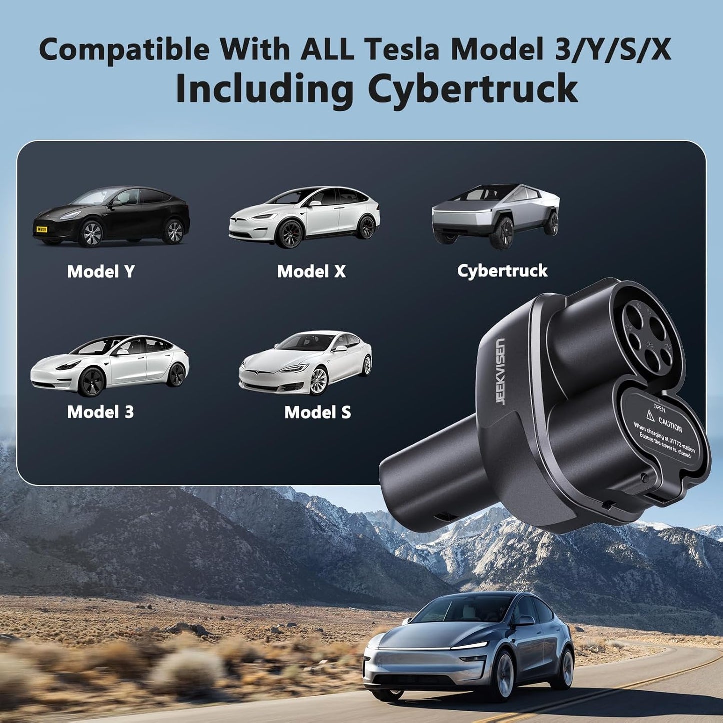4-in-1 CCS & J1772 to Tesla Adapter, for Tesla Model 3/Y/S/X/Cybertruck at CCS1 DC Fast Chargers & J1772 Level 1/2 Stations, Compatible with All Tesla Models