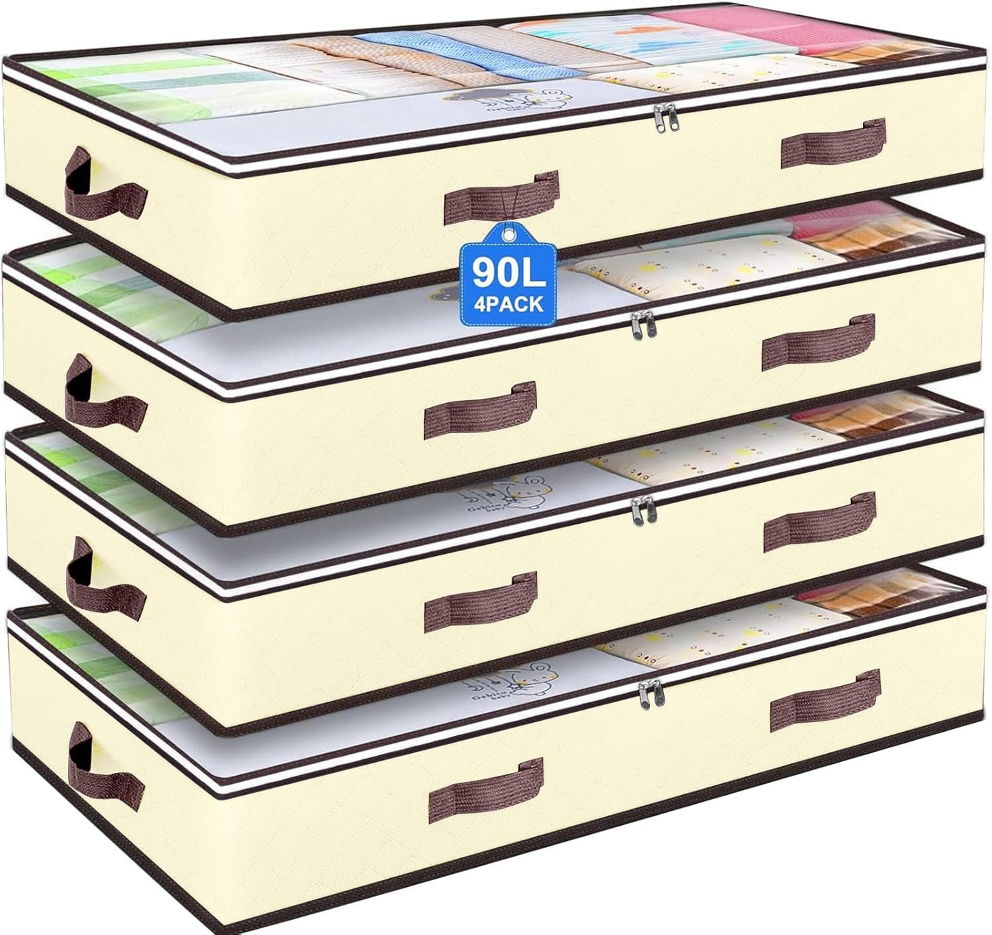 Budding Joy 90L Under Bed Storage Containers, Closet Organizers and Storage Bins, Foldable Underbed Storage Bags for Blanket, Clothing, Comforter, Sweaters, Pillows, Linen Sheets, Wrapping Paper, Grey