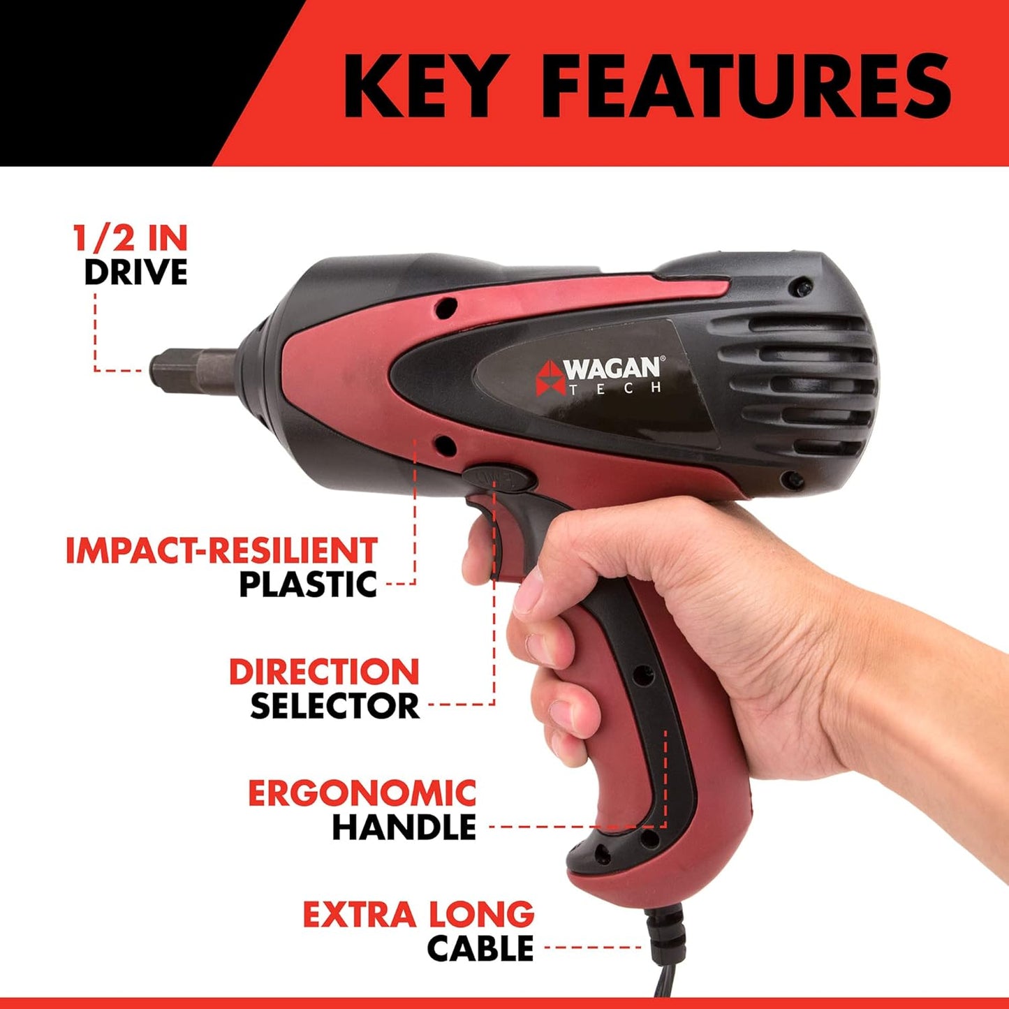 Wagan EL2257 12V DC Mighty Impact Wrench, 1/2 inch 12 Volt Electric Impact Wrench Kit, 271 ft-lbs, Tire Repair Tools with Sockets and Carry Case