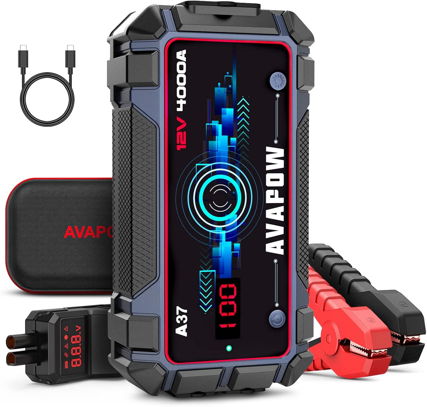 AVAPOW Jump Starter Car Battery 2500A Peak,Portable Jump Starters for Up to 8L Gas 8L Diesel Engine with Booster Function,Wireless Charging Design,12V Lithium Jump Pack with Smart Safety Clamp, IP65