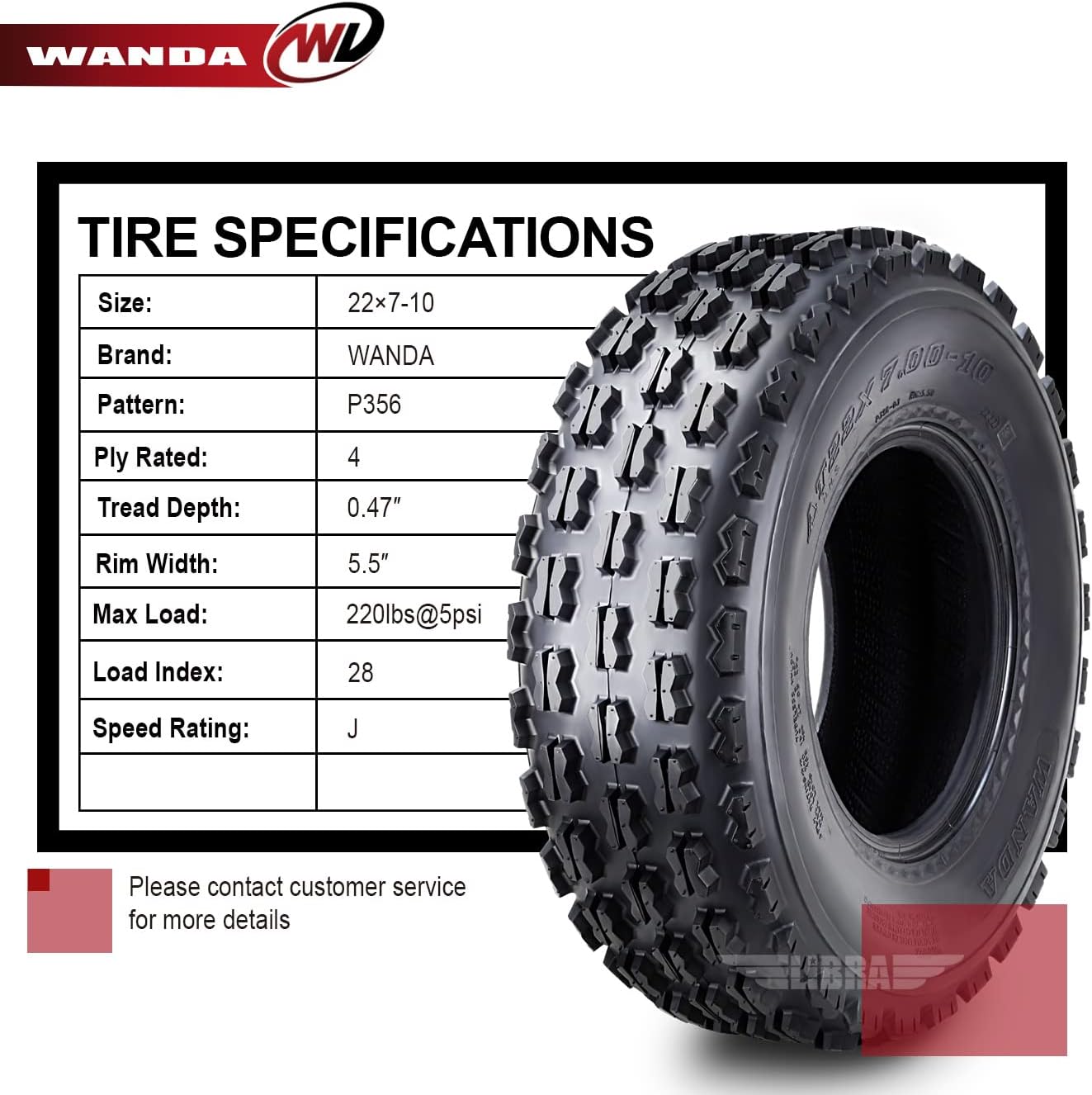 WANDA 2 Sport ATV Tires 22x7-10 22x7x10 fit for Honda TRX 250EX 300EX 400EX 450R front GNCC Racing