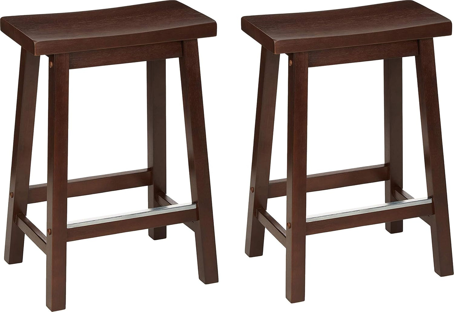 Amazon Basics Solid Wood Saddle-Seat Kitchen Counter Barstool with Footrest, Easy Assembly - 24-Inch Height - White - Set of 2