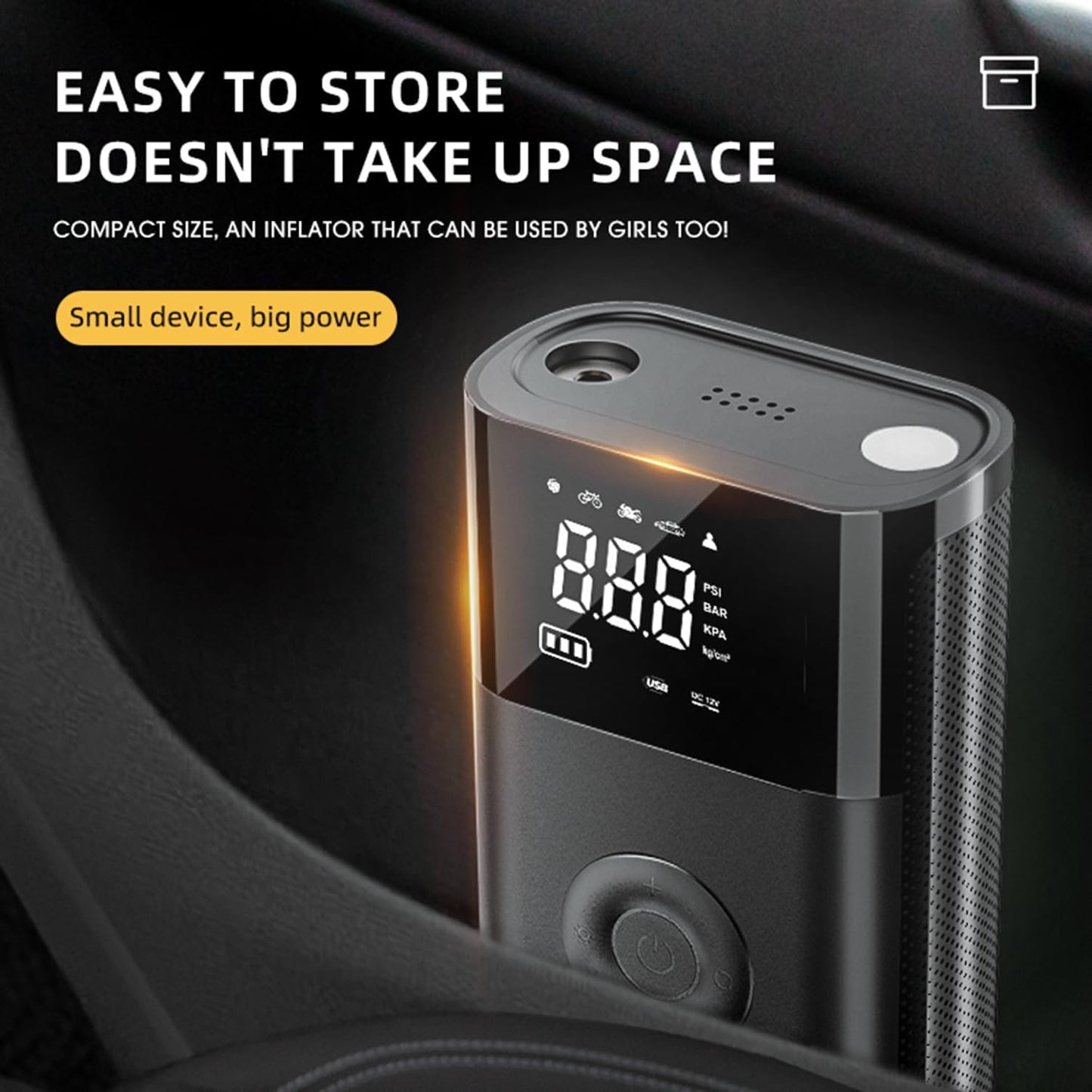 Tire Inflator Air Compressor for Tesla Model 3 Y X S,Cordless Portable Air Pump,2025 Tesla Model Y 3 X S Accessories with Tire Pressure Gauge and Emergency Light,Multipurpose Tire Pump
