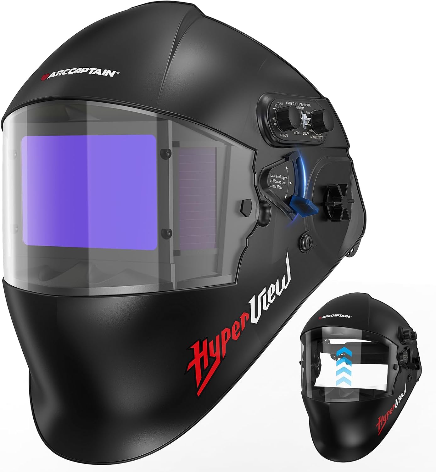 ARCCAPTAIN Flip Up Design Welding Helmet, Large Viewing 3.94" x 2.56" Auto Darkening Welding Hood, Ture Color Solar Powered Welding Mask, 4 Arc Sensor with Adjustable Shade 3/4-8/9-13, Cyberpunk