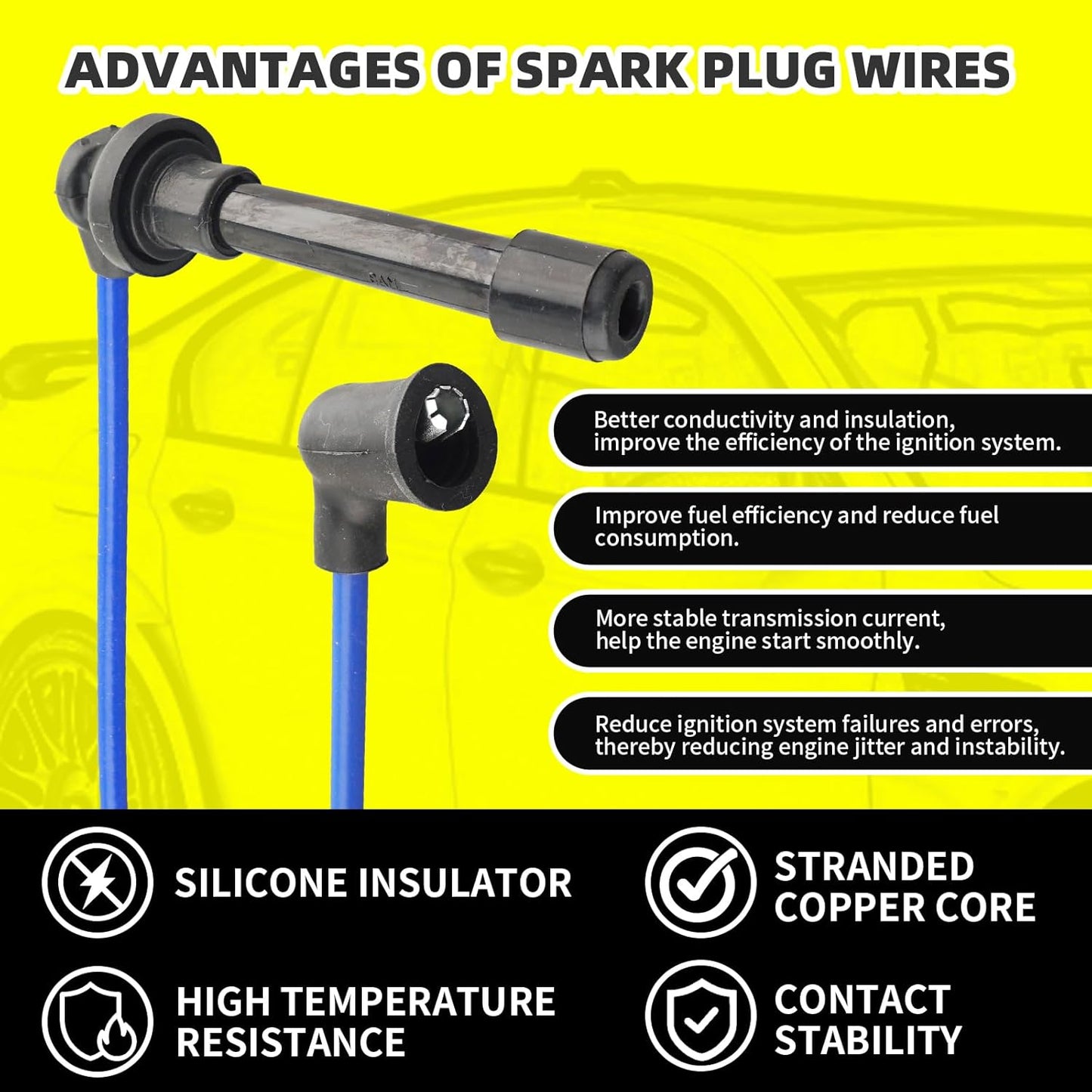 Set of 4 PCS Iridium Spark Plugs with Wire Set 32702-P0A-A00 8028 RC-HE73 671-4179 Compatible with Honda Accord Civic Acura Odyssey CL Isuzu Oasis - L4 2.3L 2.2L 1.6L