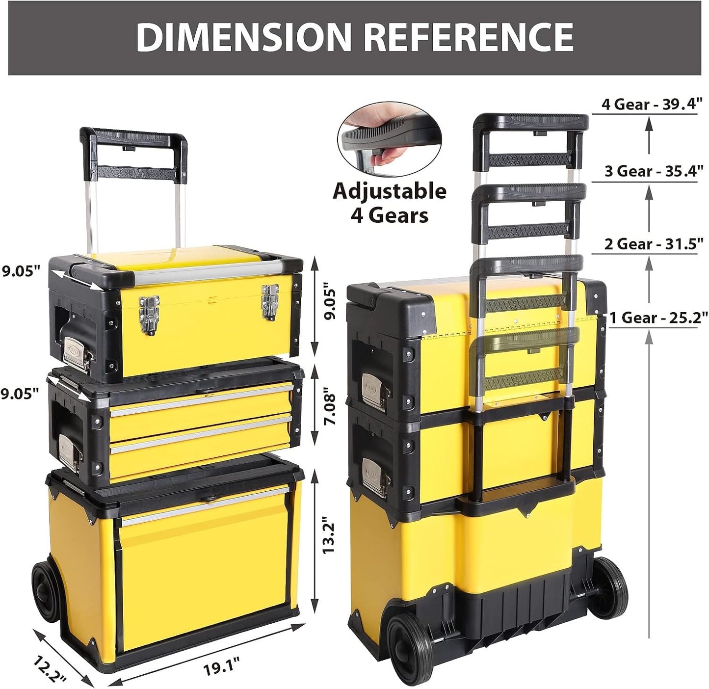 BIG RED Stackable Portable Metal Tool box Organizer with Wheels and 2 Drawers, Rolling Upright Trolley Tool Chest for Garage or Workshop,Yellow,ATRJF-C305ABDYR