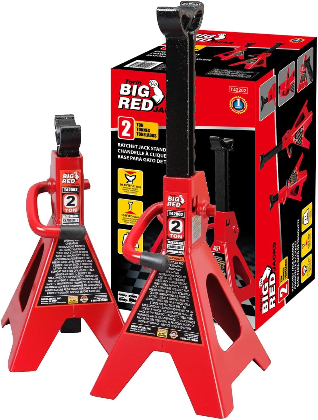 BIG RED AT46002ABR Torin Double Locking Steel Jack Stands, 2 Pack, 6 Ton (12,000 lb), Black