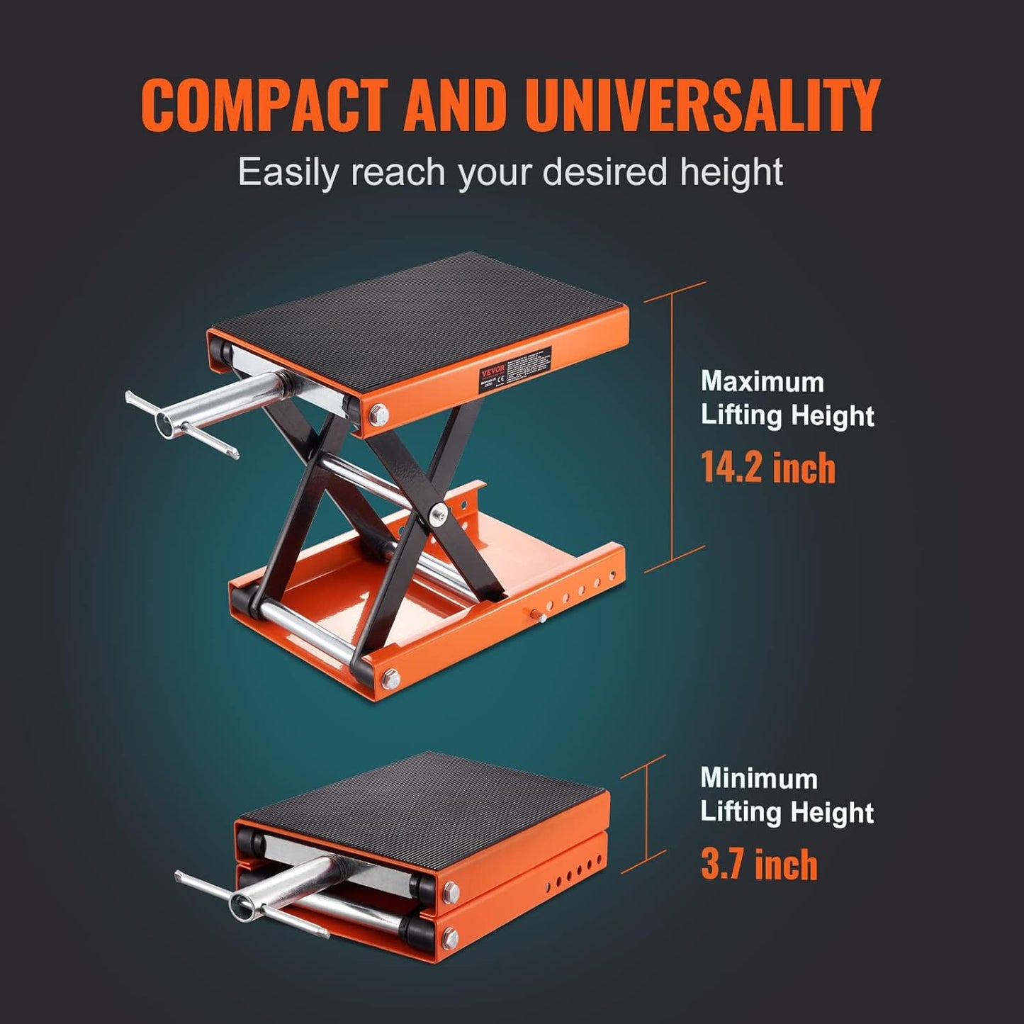 VEVOR Motorcycle Lift, 1100 LBS Motorcycle Scissor Lift Jack with Wide Deck & Safety Pin, 3.7"-13.8" Center Hoist Crank Stand, Steel Scissor Jack for Street Bikes, Cruiser Bikes, Touring Motorcycles