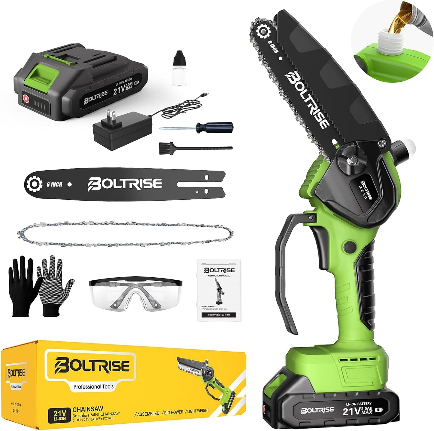 12 Inch Cordless Brushless Electric Chainsaw, 2 × 4.0Ah Batteries & Auto Oiler Security Lock, 42 FT/S Powered Compact HandHeld Chain Saw, for Tree Trimming, Wood Cutting Garden, Pruning