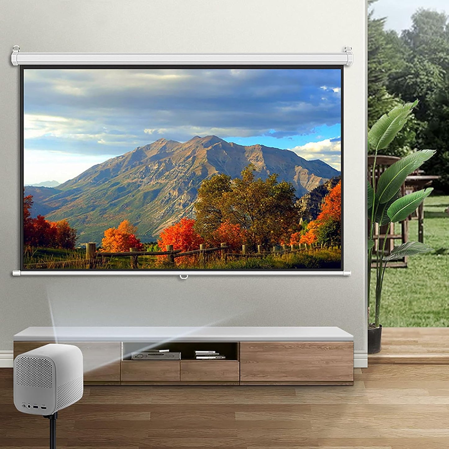 4:3/16:9 HD Retractable Wall Mounted Ceiling Projection Screen, Manual Pull Down Projectors Screen with Auto Lock, for Home Theater Conferences Presentations (60inch 16:9