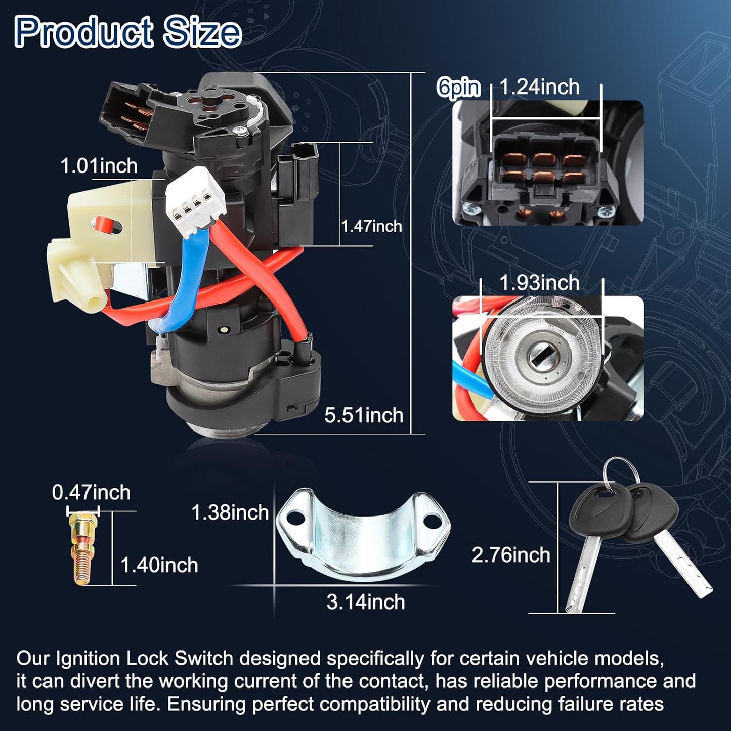 81910-M7110 Ignition Lock Cylinder Housing for Kia 2019-2021 Forte 2020-2022 Soul 2021-2023 Seltos Ignition Lock Switch Assembly with 2 Keys, Replaces 81900-M7E00 81905-M7140 Ignition Switch Kits
