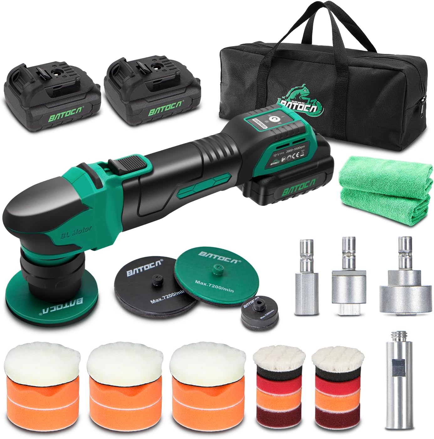 BATOCA S4 Cordless Polisher 3"/1" DA/RO Polisher- Brushless Motor & S2 Cordless Car Buffer - LED Display, 5Ah+2.5Ah Interchangeable Batteries for Car Detailing, Headlight Restoration, PRO Combo Kit