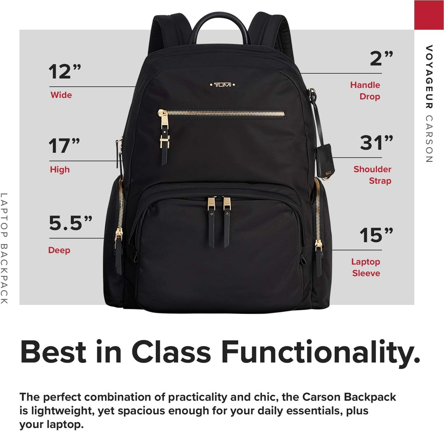 TUMI - Voyageur Carson Laptop Backpack - 15 Inch Computer Bag for Women - Black