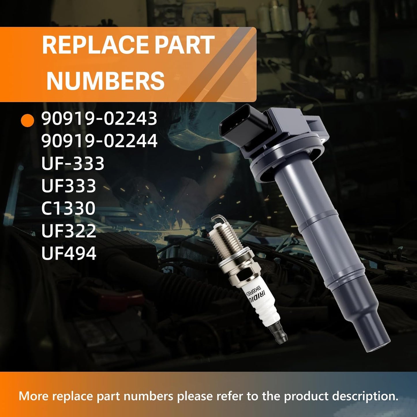 Set of 4 UF333 Ignition Coils and Spark Plugs Set Compatible with Toyota 2002-2008 Camry, 2001-2007 Highlander, 2001-2008 RAV4, SCION 2005-2010 TC Replace UF333 C1330 90919-02244