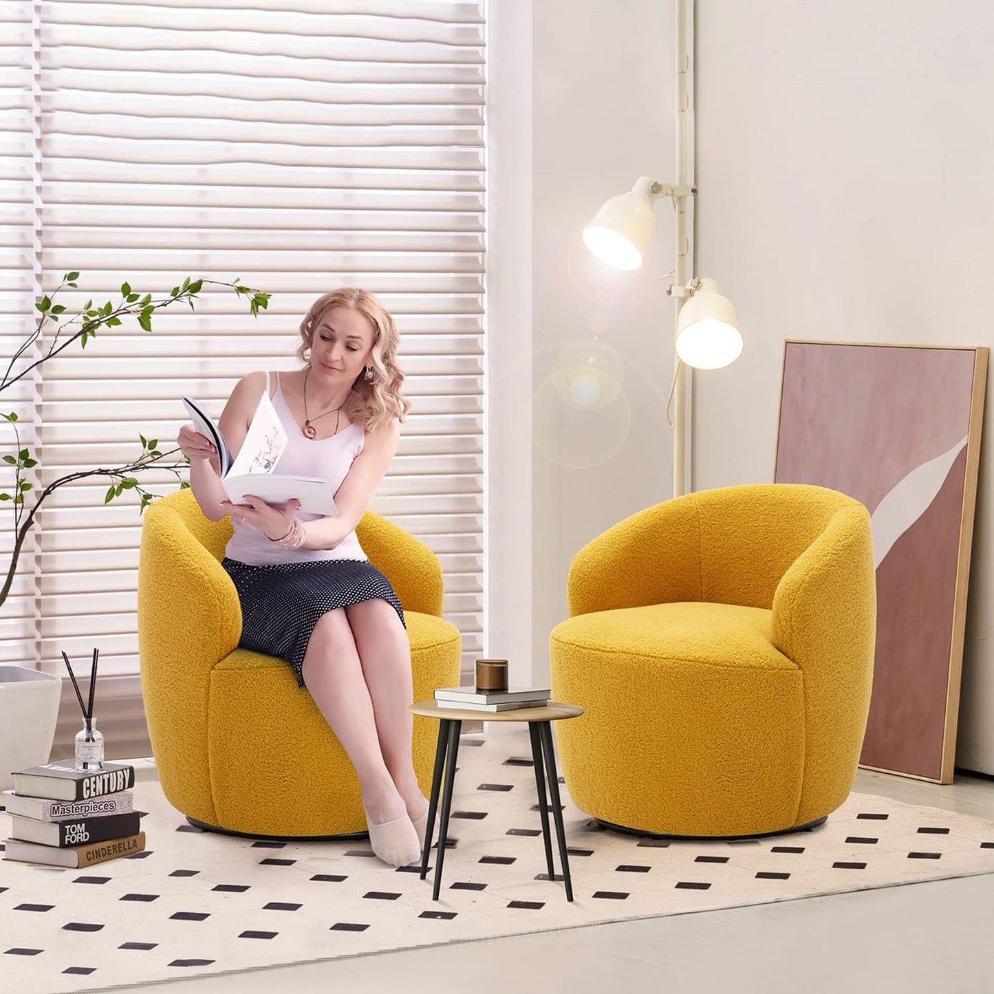Antetek 2 Units Swivel Chair, Round Accent Sofa Chair, Club 360 Degree Swivel Barrel Chair, Modern Teddy Farbic Leisure Arm Chair for Nursery, Living Room, Hotel, Bedroom, Office, Lounge, Ivory