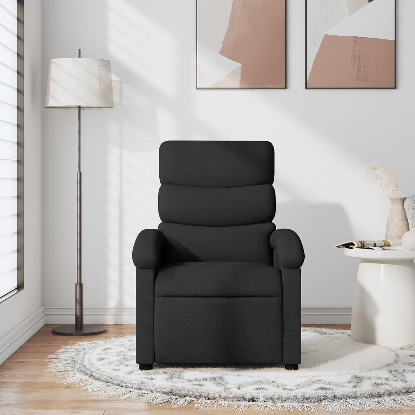 vidaXL Manual Recliner Chair for Adults, Single Home Theater Seating with Lumbar Support & Adjustable Backrest/Footrest, Modern Reclining Sofa for Living Room, Black Fabric