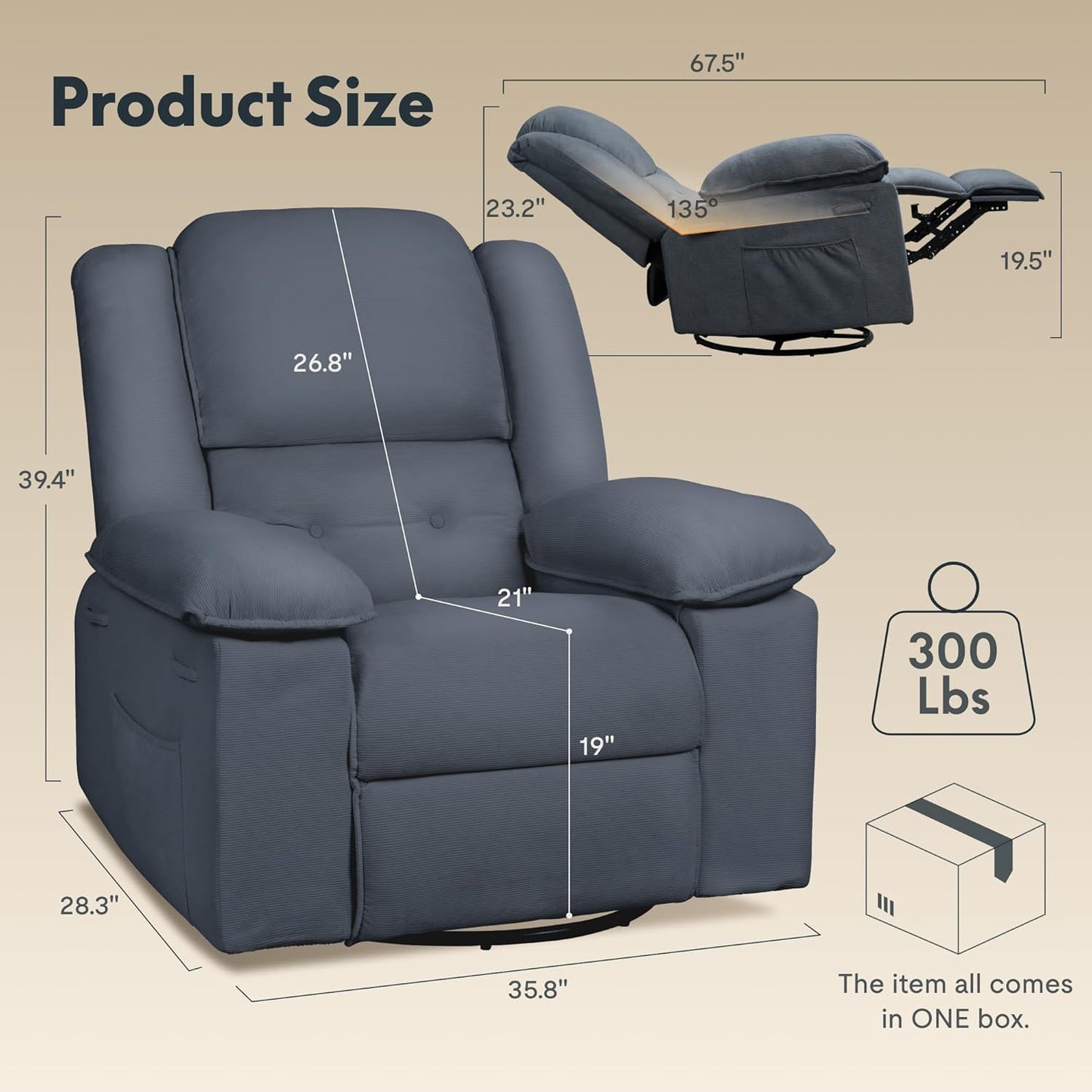 Softa Rocker Recliner Chair for Adults – Massage Swivel Rocker Recliner Chair with Heat & Vibration, 270° Swivel Glider Nursery Chair for Living Room Bedroom Nursery (Gray)