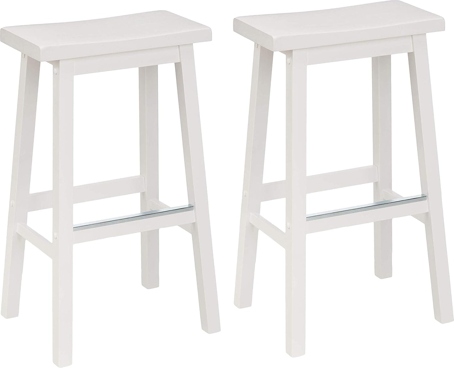 Amazon Basics Solid Wood Saddle-Seat Kitchen Counter Barstool with Footrest, Easy Assembly - 24-Inch Height - White - Set of 2