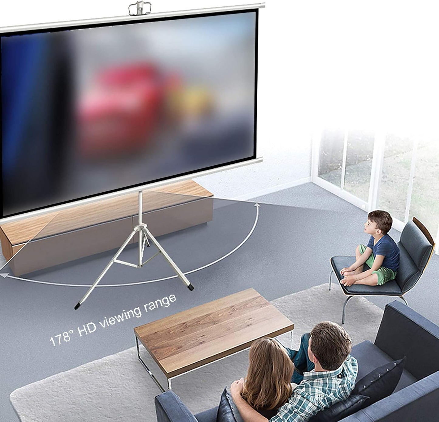 4:3/16:9 HD Tripod Projection Screen for Indoor Outdoor Home Theater, Wrinkle-Free Foldable Projection Screens, Portable Floor-Standing Projection Screens (84inch 4:3
