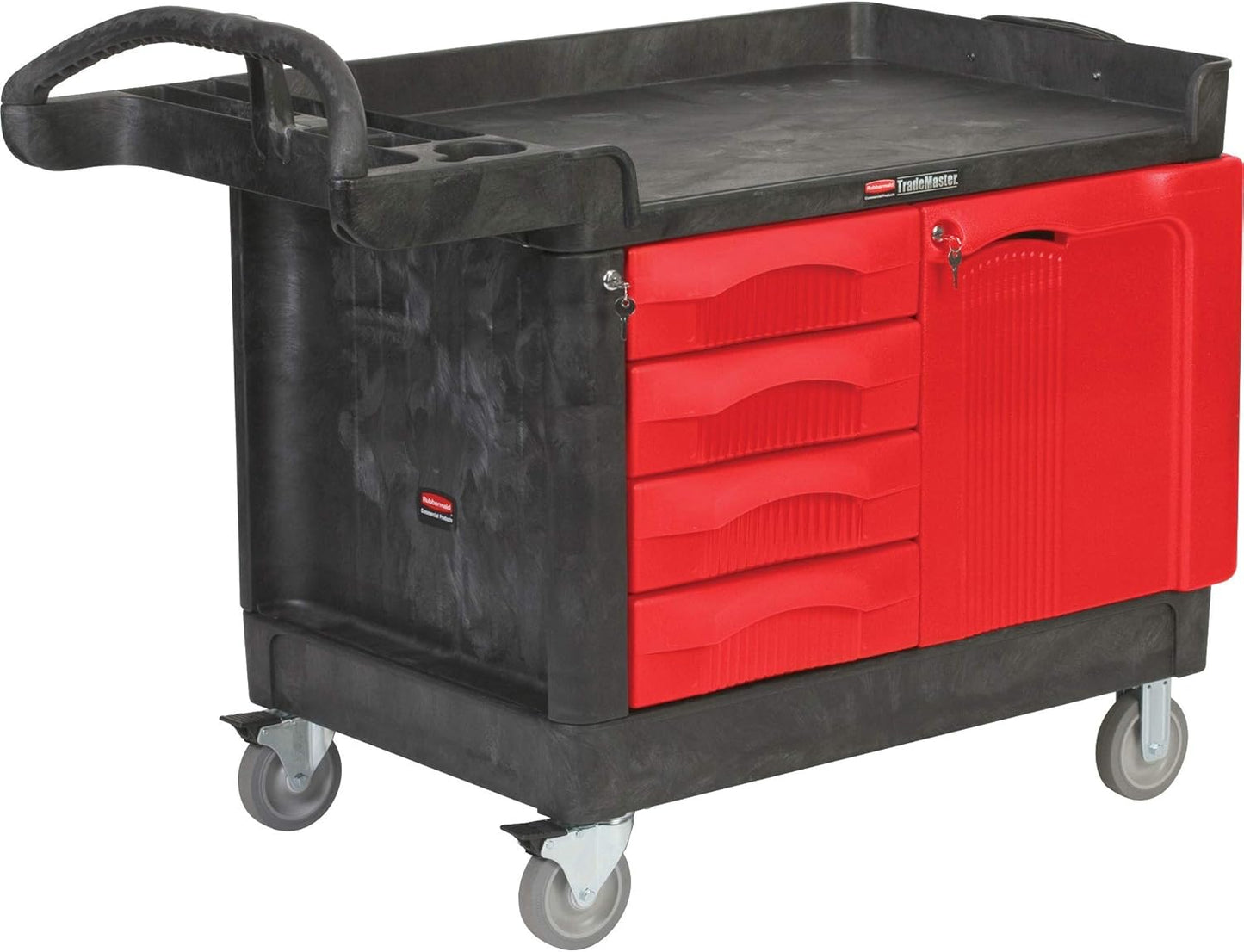 Rubbermaid Commercial Products Mobile Tool Work Center, 5 Drawers, 250 lb. Capacity, Black, for Warehouse/Garage/Cleaning/Maintenance