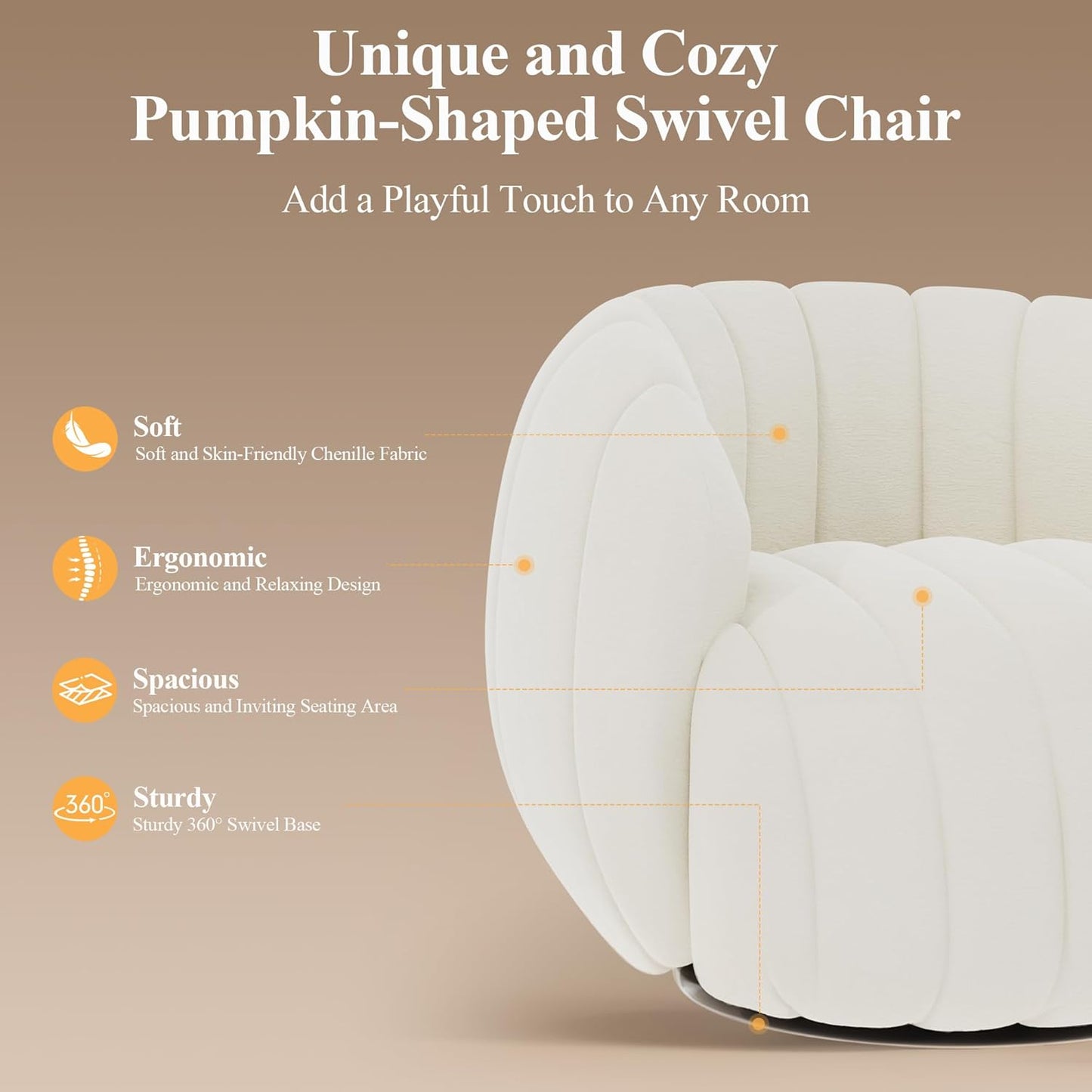 360° Swivel Accent Chair, Velvet Armchair with Lumbar Support, Modern Reading Chair for Living Room, Bedroom, or Office,Beige,1pc