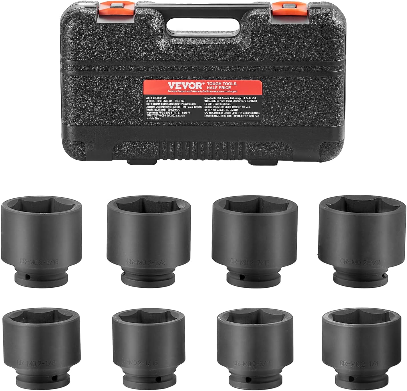 VEVOR Impact Socket Set 3/4 Inches 29 Piece Impact Sockets, 6-Point Sockets, Rugged Construction, CR-M0, 3/4 Inches Drive Socket Set Impact SAE 3/4 inch - 2-1/2 inch, with a Storage Cage