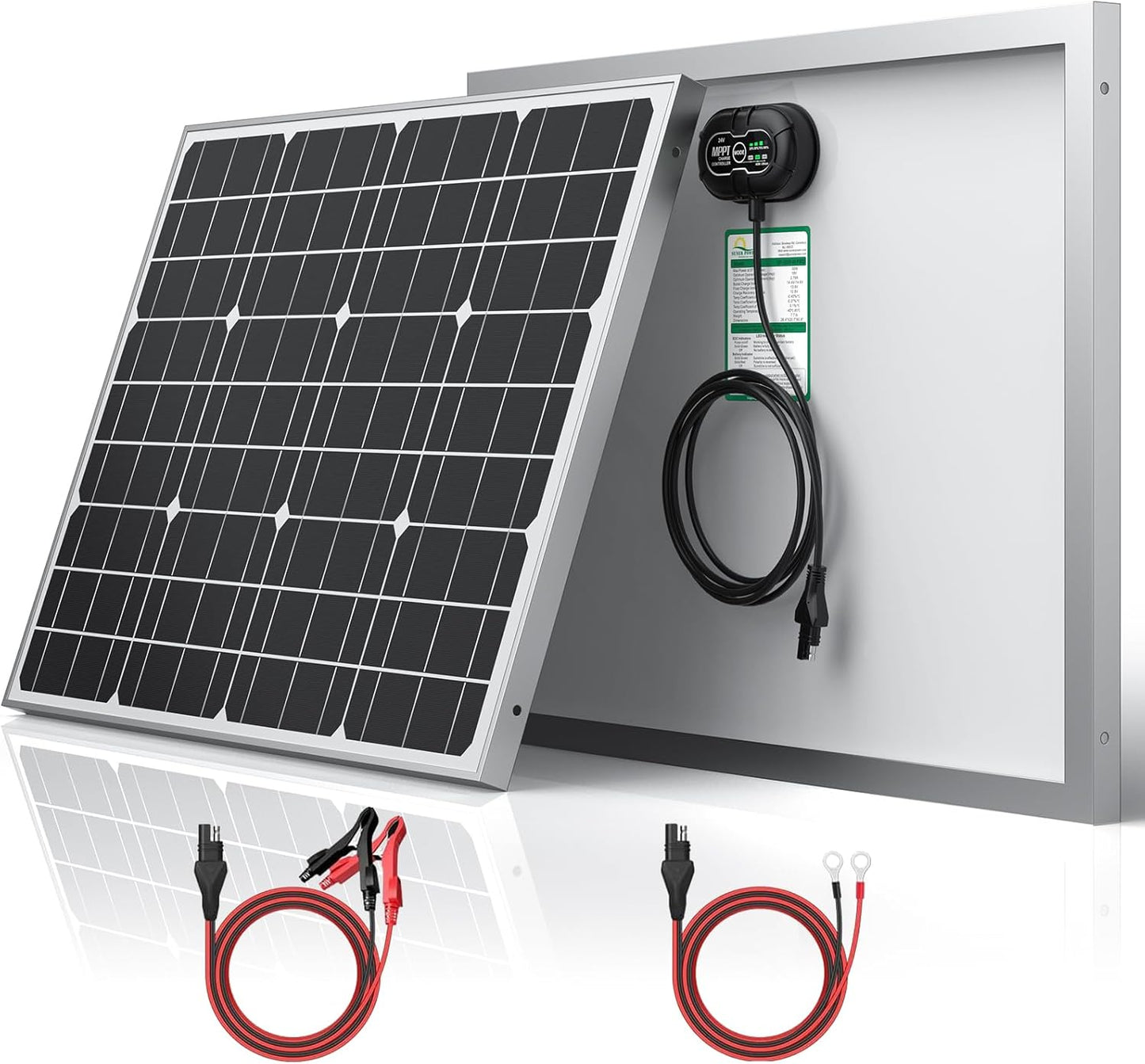 SUNER POWER 24V 20W Solar Battery Trickle Charger Maintainer, Built-in Smart MPPT Charge Controller, Waterproof 20 Watt Solar Panel Kits for 24 Volt Rechargeable Batteries
