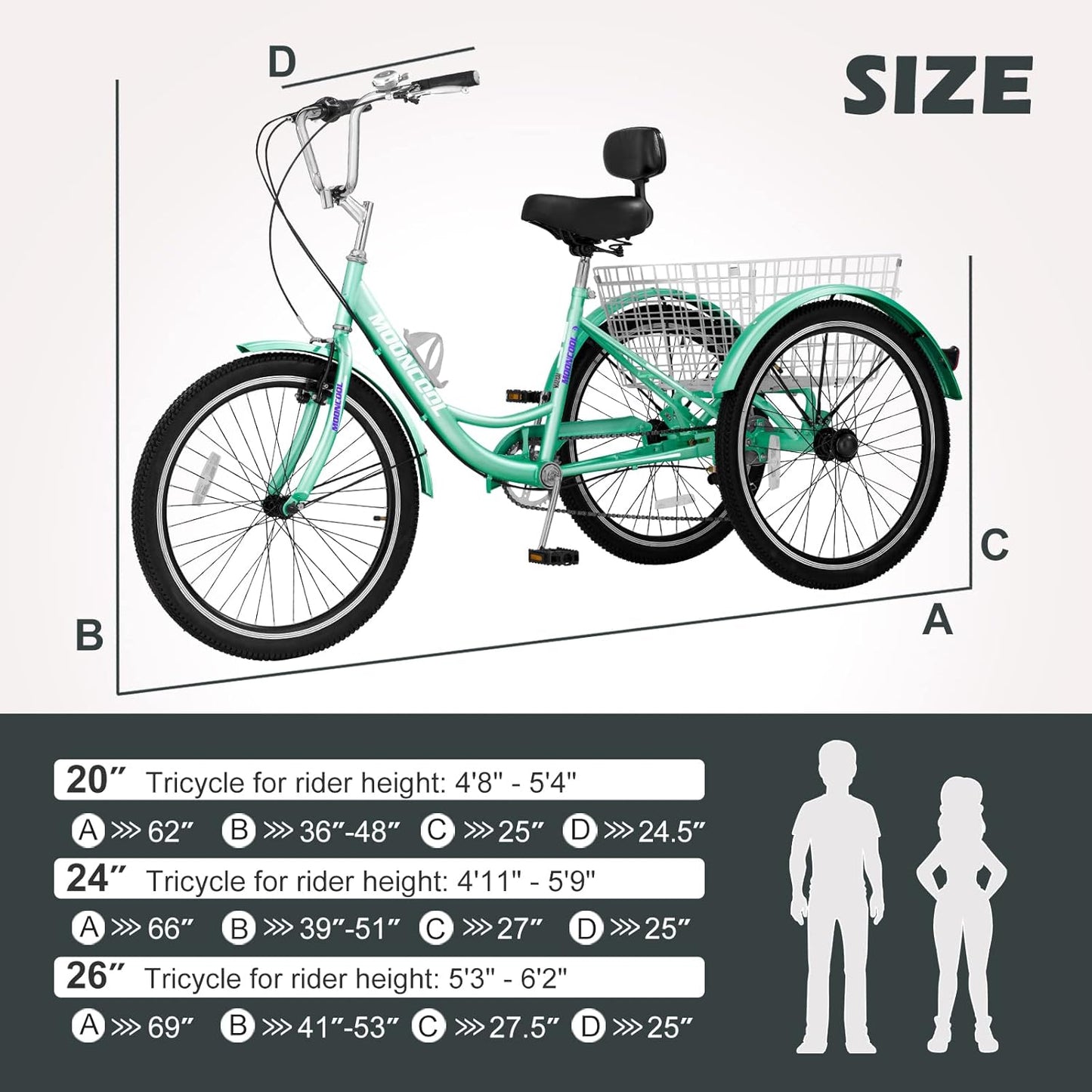 ABORON Adults Tricycle, 3 Wheels Bike for Adult, Tricycle for Adults, Double-Wall Wheel Rims, Tricycle for Women Men Exercise Outdoor Sports