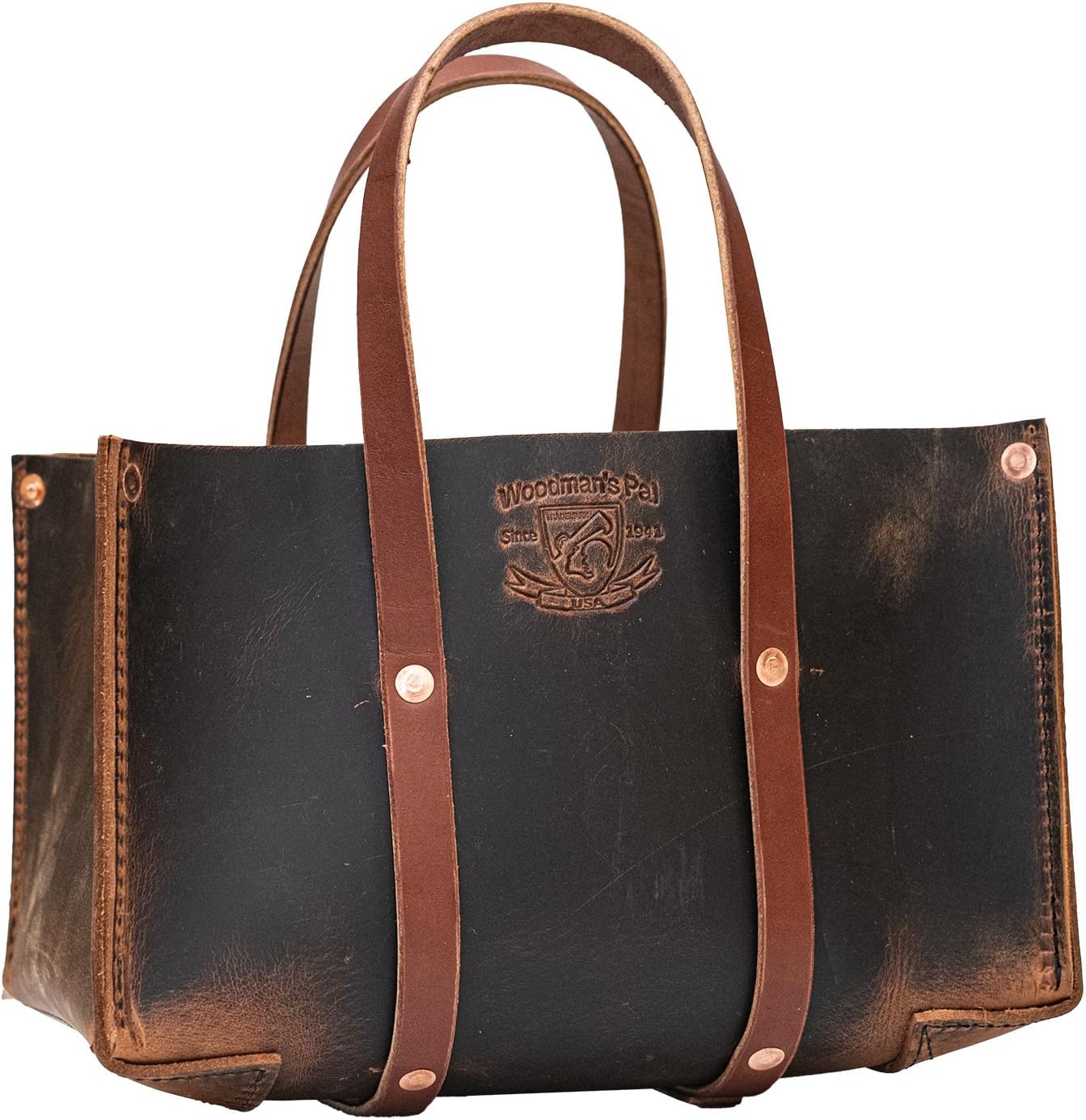 Woodman's Pal Buffalo Leather Tote Tool Bag For Hand Tools, Gardening, Outdoorsmen, Heavy Duty Premium Storage Leather Organizer (Golden Brown)
