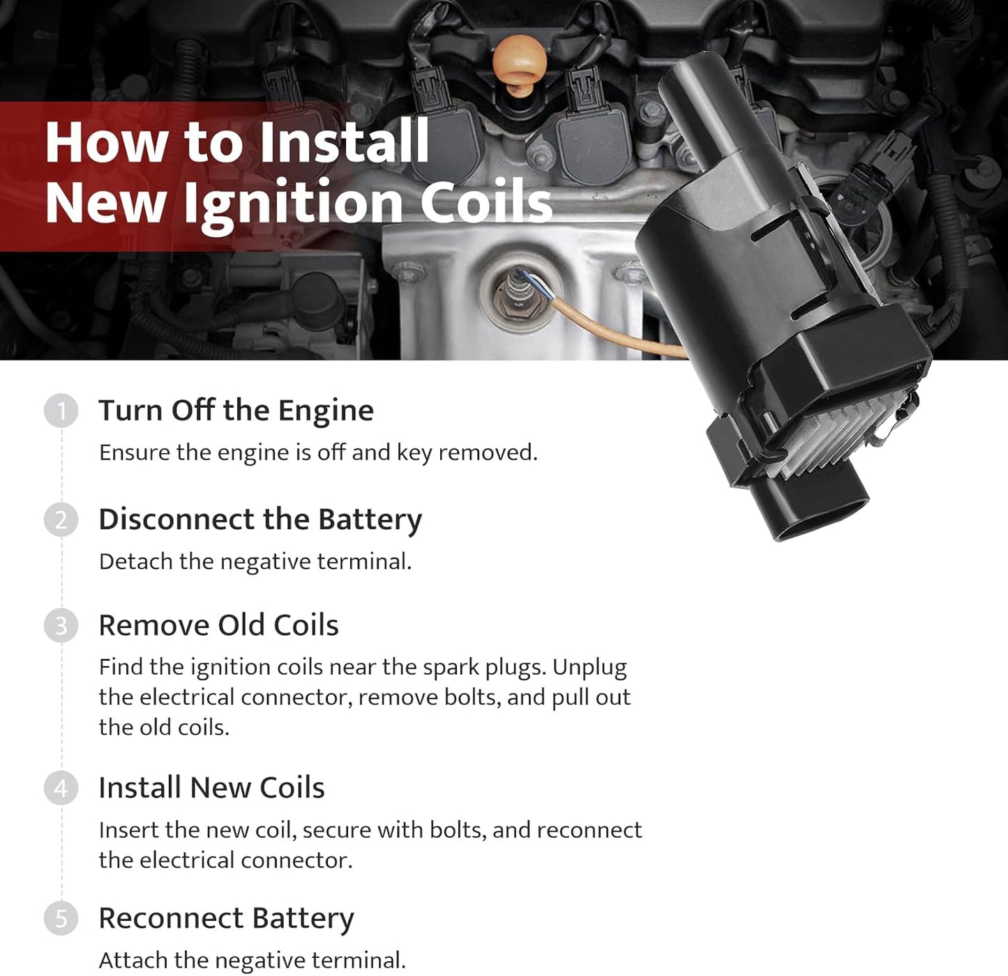 Round Ignition Coil Pack Compatible with V8 4.8 5.3 6.0 Chevy Silverado 1500 2500 Tahoe Suburban Express Avalanche GMC Sierra Yukon XL Savana Escalade, 2001 2002 2003 2004 2005 2006, D585 C1251 UF262