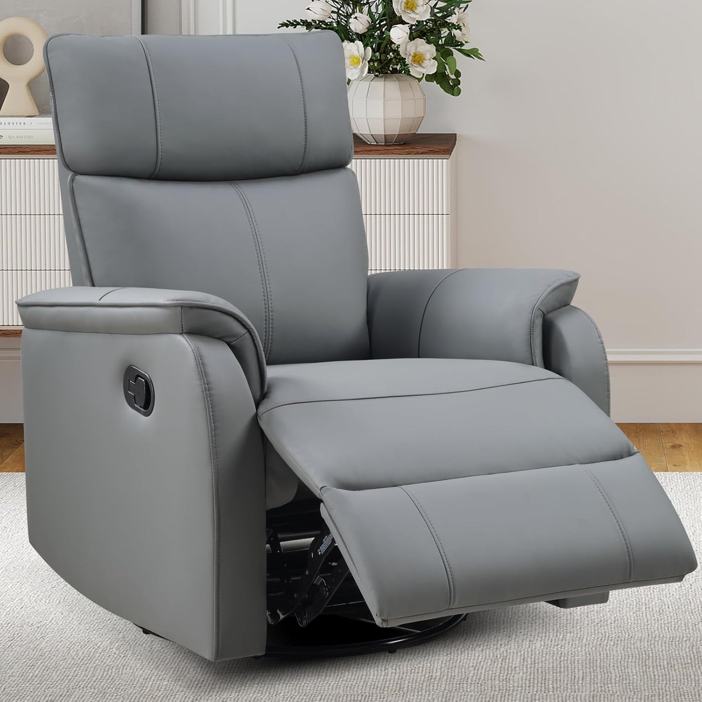 ANJ Recliner Chair, Swivel Rocker Chair for Adults,Glider Recliner Nursery Chair, Leather Manual Lazy Boy Reclining Chairs for Living Room, Bedroom, Home Office