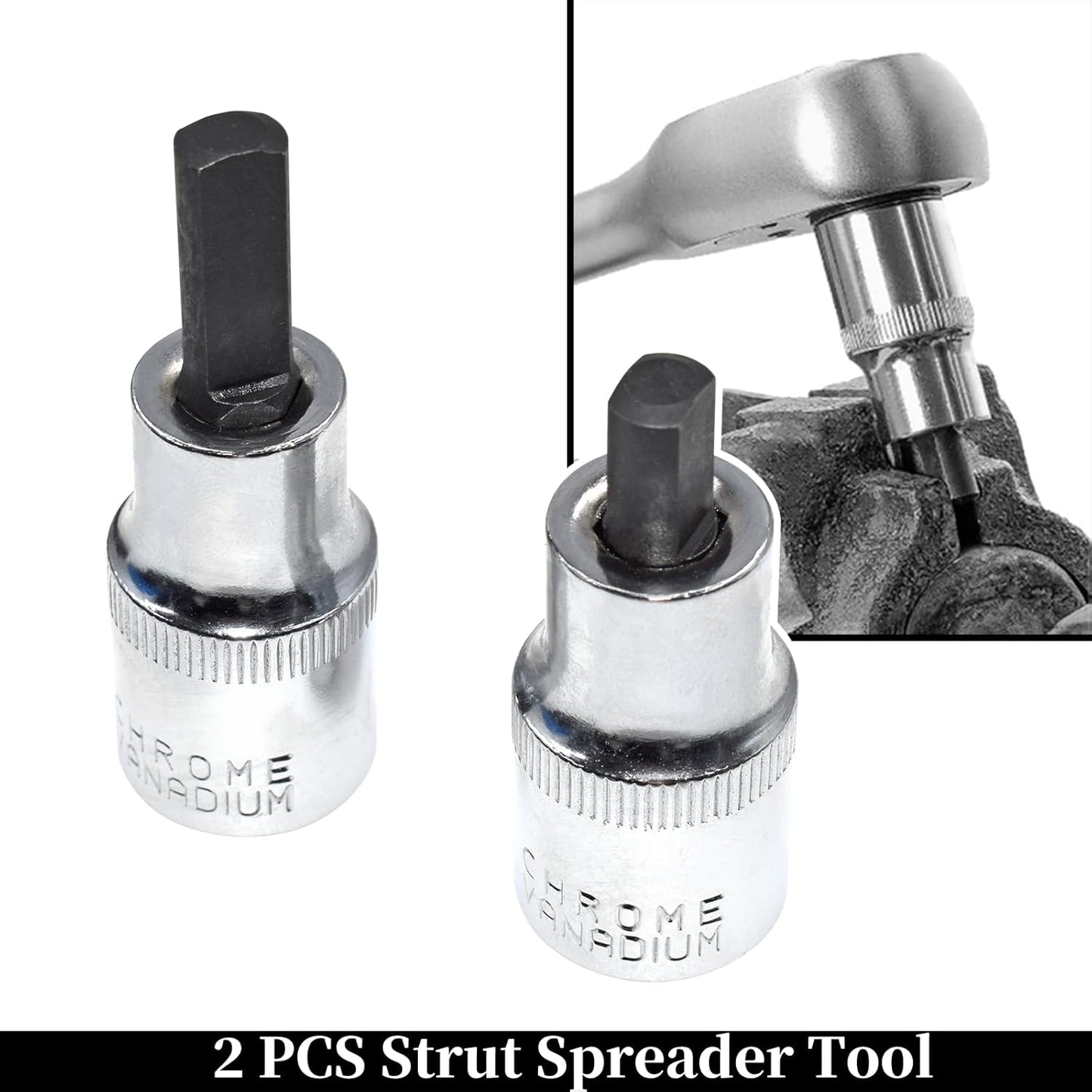 9pcs Strut Nut Socket 16mm 18mm 19mm 21mm 22mm 24mm with 12 Point 1/2" Drive, Suspension Strut Spreader Socket Tool Kit Shock Absorber Tool Suspension Strut Split Hub/Knuckle Spreader Tool