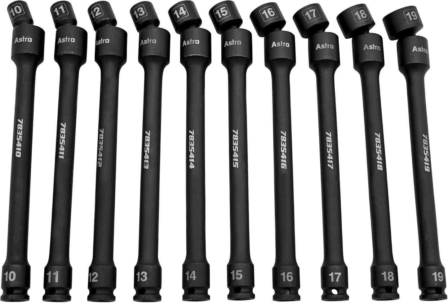 Astro Tools 78354 10-Piece 3/8" Drive 6 Point Pinless Universal Torque-Saver Impact Extension Socket Set - Metric