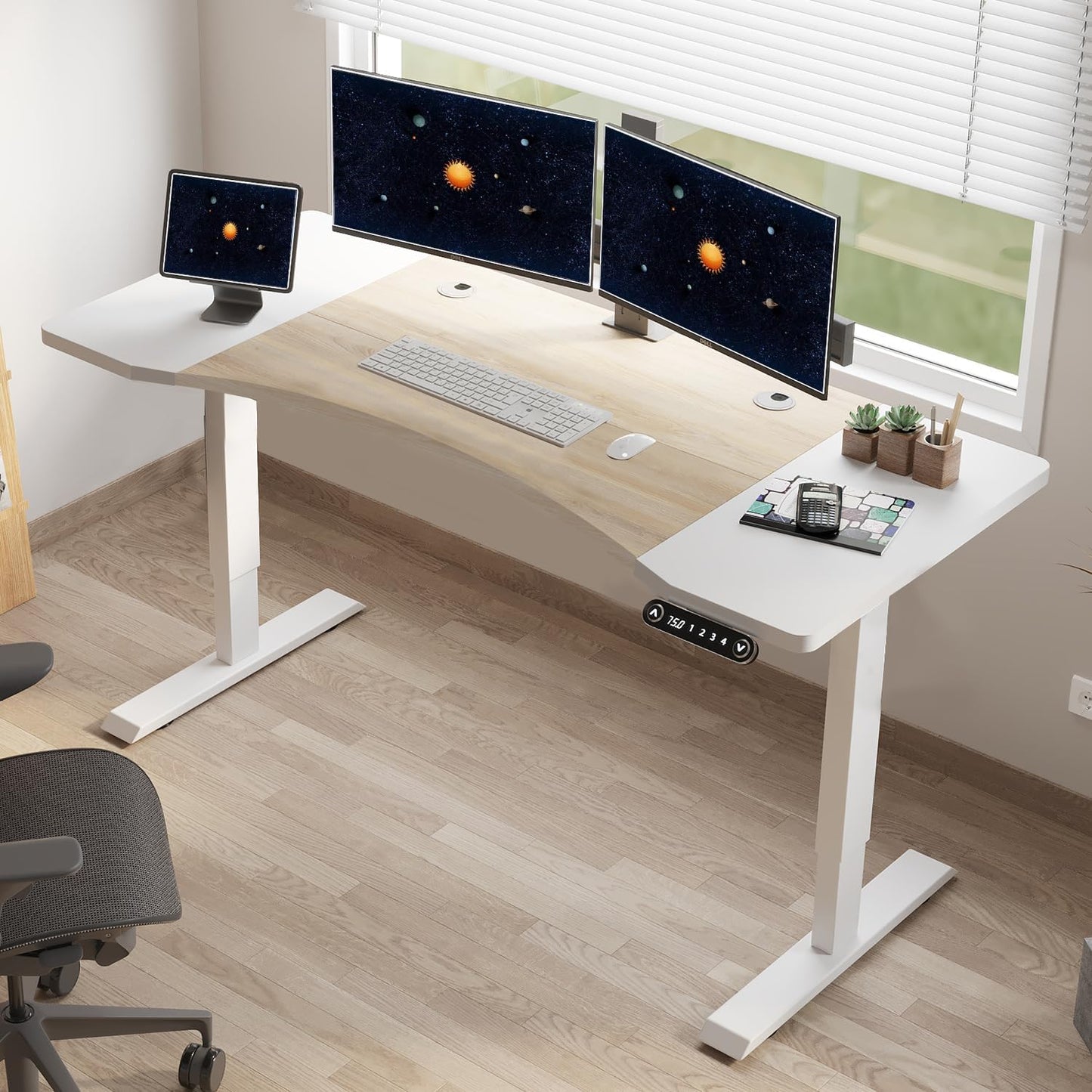 48 X 24 inch Electric Height Adjustable Standing Desk, Computer Table for Home Office Desk with Black Frame & Rustic Brown Top