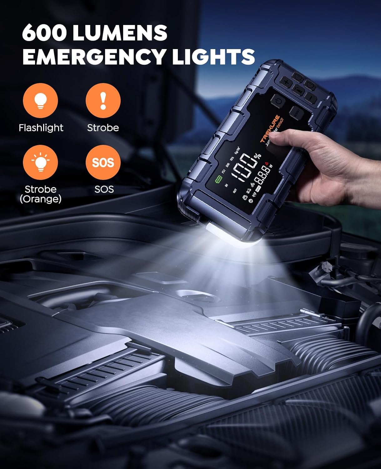 10-in-1 Car Jump Starter with Air Compressor 8000A 160PSI 45W Battery Charger, Jump Starter Jump Box (All Gas 12L Diesel), Car Jumper Starter Portable Jumper Cables, Gloves, Lights